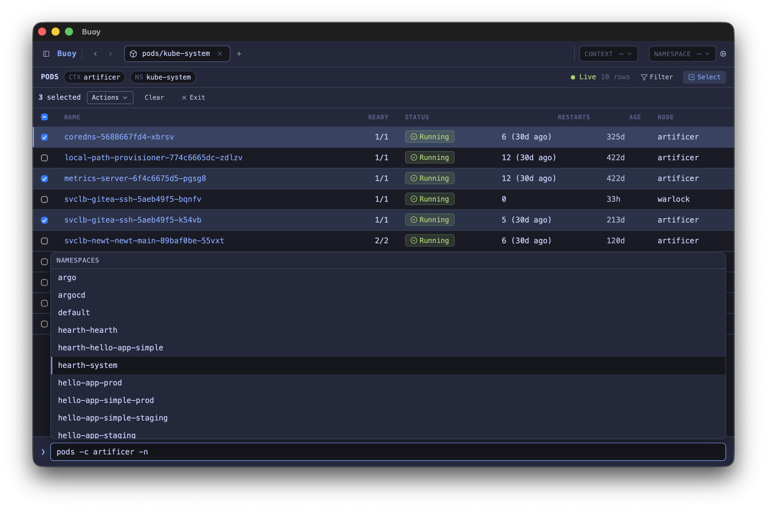 Command bar with the tab-completion dropdown open