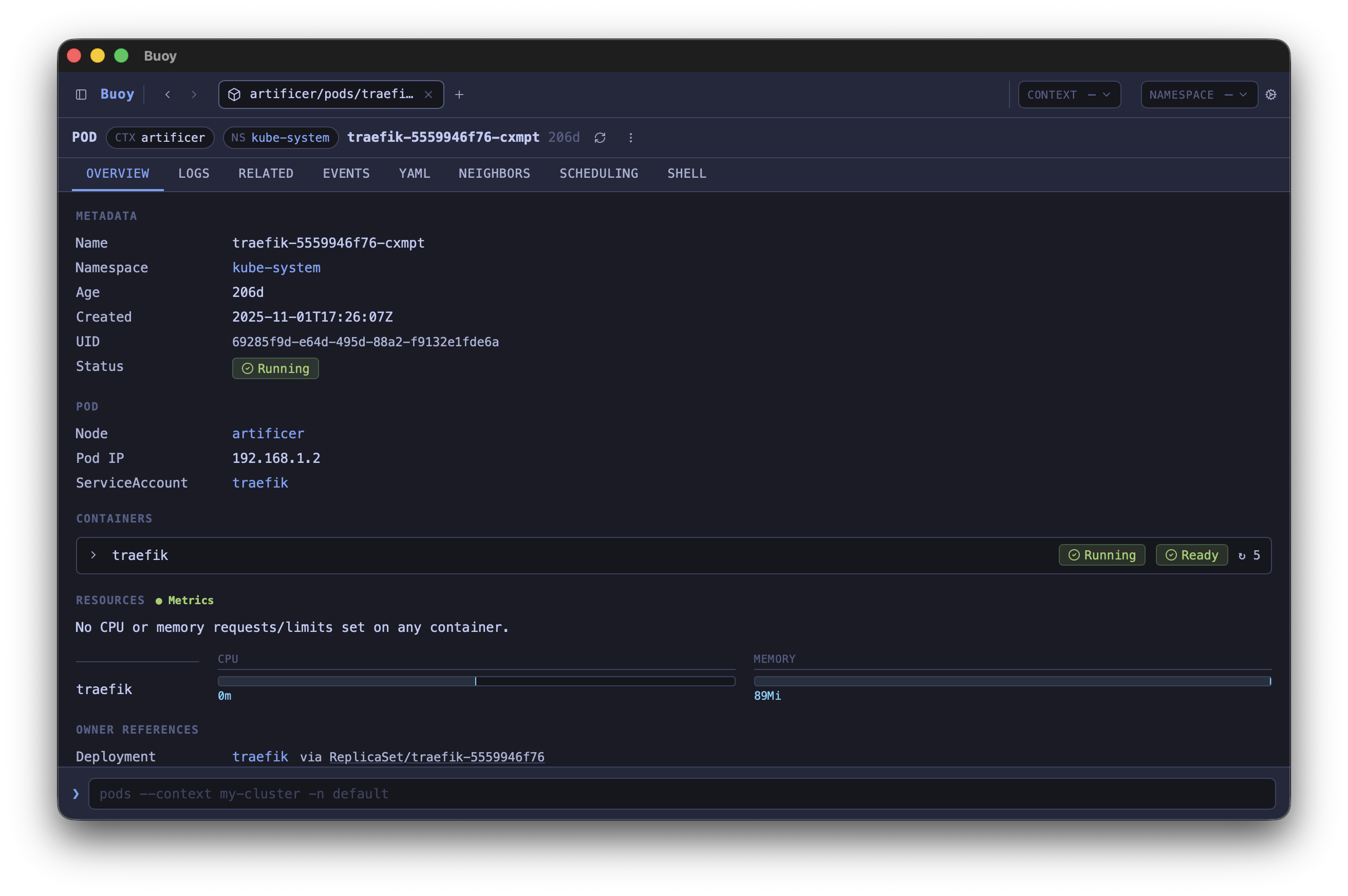 Detail view for a resource with tabbed sections