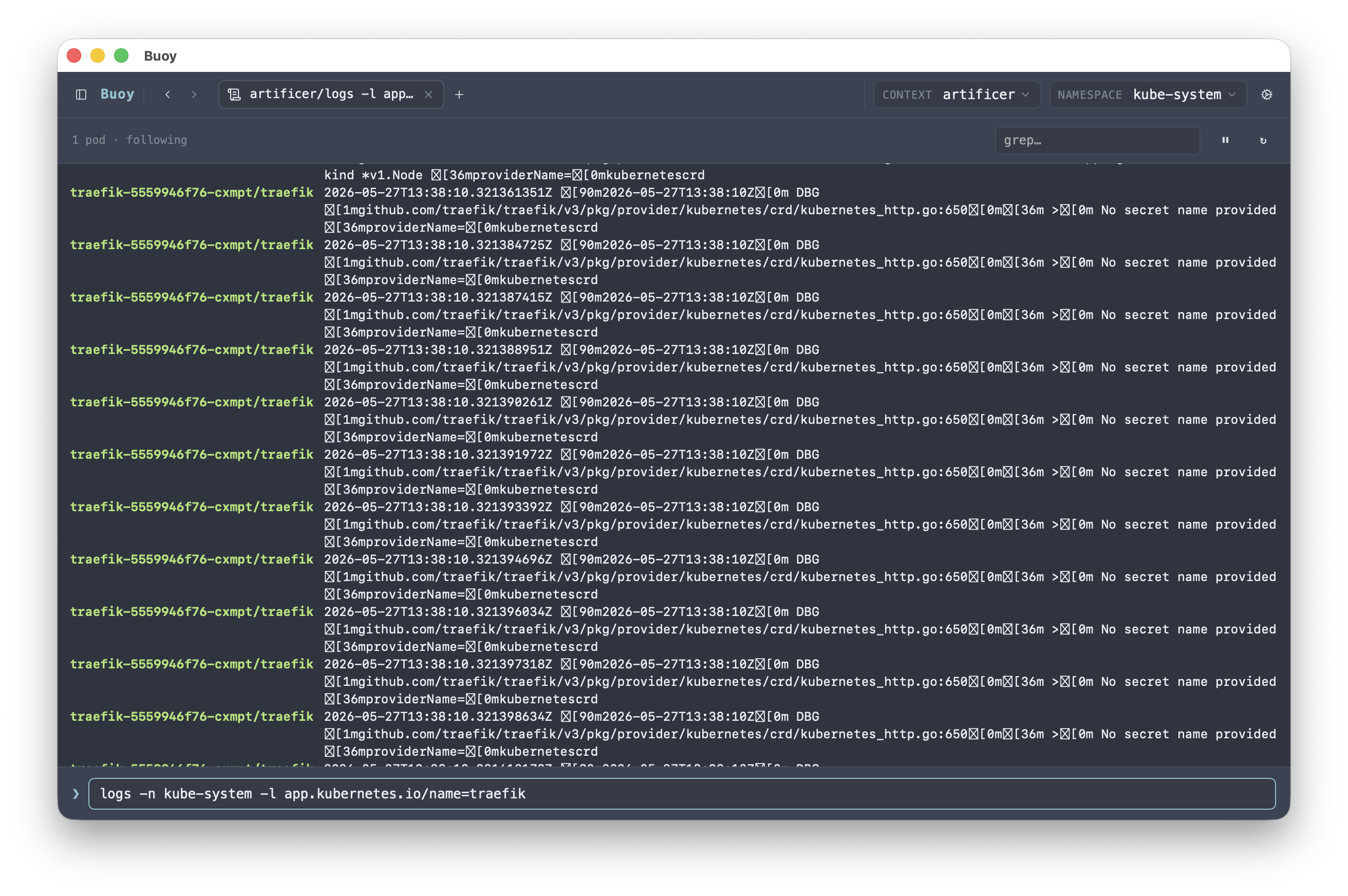 Logs view streaming from multiple pods at once